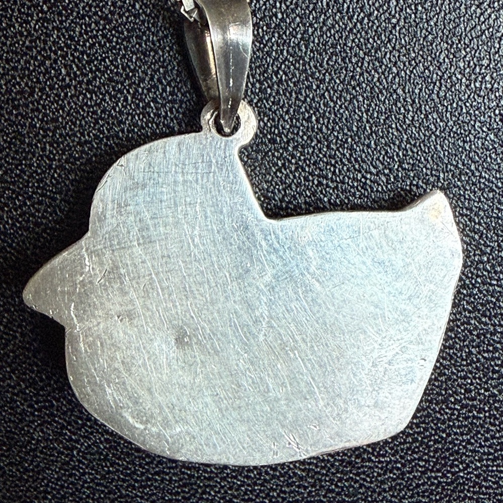 Vintage Sterling  Silver Puffy Duck Pendant Necklace - Picture 4 of 14